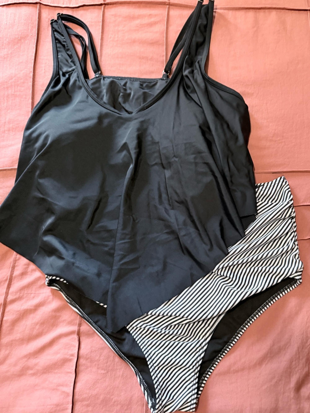 Women's XL Tankini Swim Set with Black & White Stripe Bottom